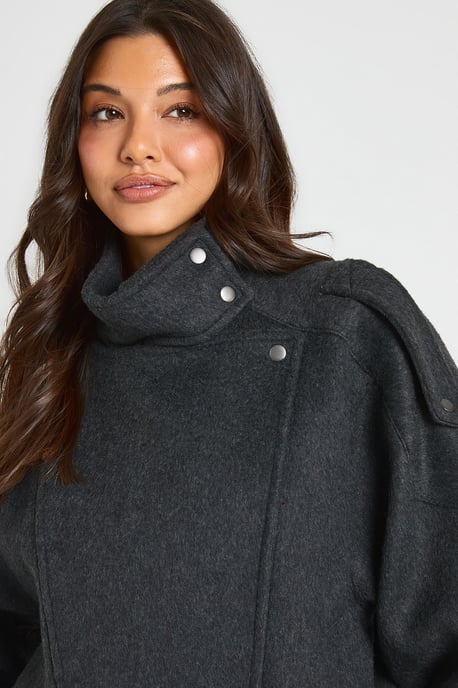 Asymmetric Wool Look Jacket - Image 1