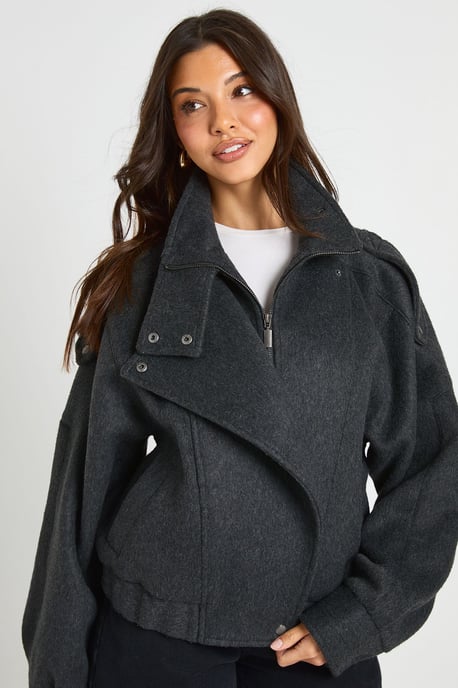 Asymmetric Wool Look Jacket - Image 4