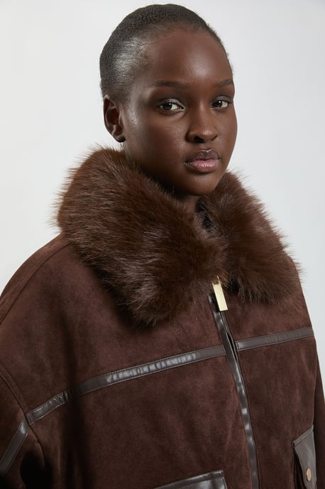 Faux Leather Mix Short Bomber Jacket - Image 3