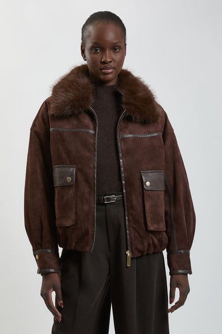 Faux Leather Mix Short Bomber Jacket - Image 4