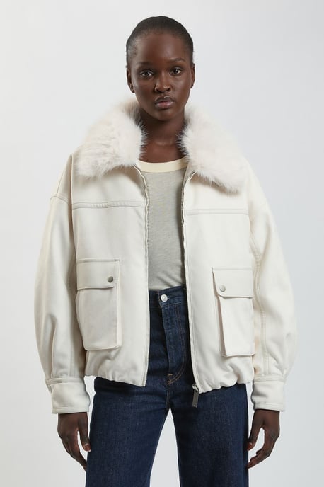 Faux Leather Mix Short Bomber Jacket - Image 2