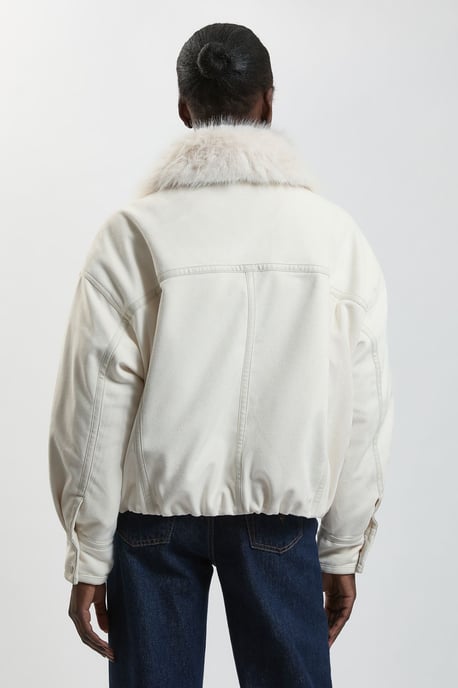 Faux Leather Mix Short Bomber Jacket - Image 3