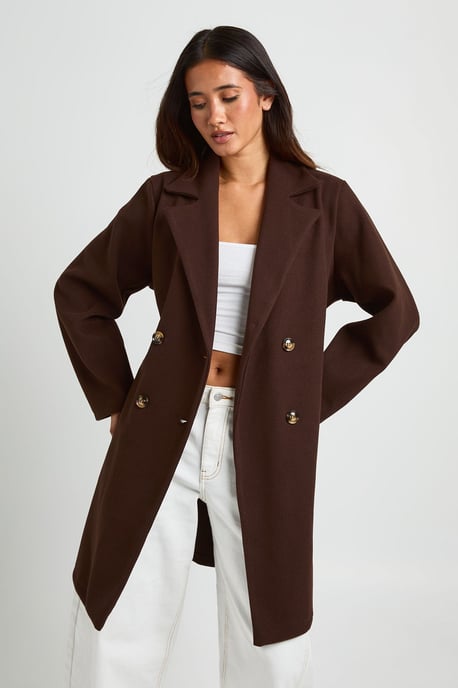 Belted Double Breasted Wool Look Coat - Image 1