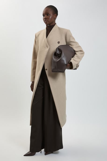 Petite Wool Wrap Neck Tailored Belted Midi Coat - Image 1