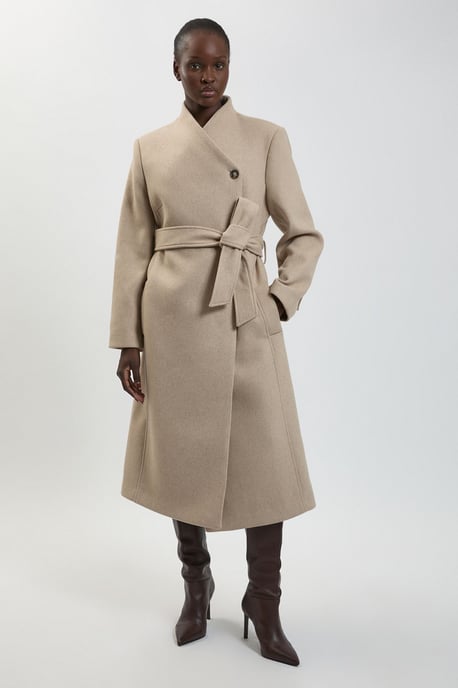 Petite Wool Wrap Neck Tailored Belted Midi Coat - Image 2