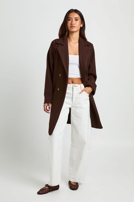 Belted Double Breasted Wool Look Coat - Image 3