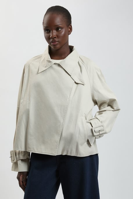 Funnel Neck Short Trench Coat - Image 2