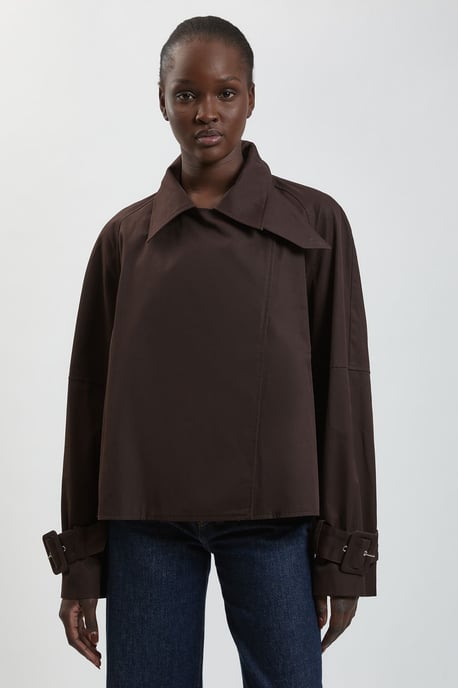 Funnel Neck Short Trench Coat - Image 2