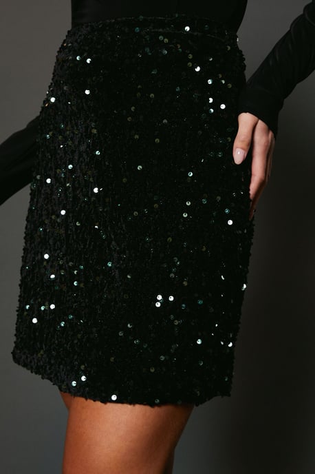Petite Velvet Sequin Mini Skirt - Image 4