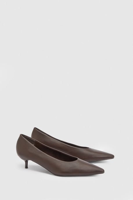 Hannah Faux Leather Pointed Kitten Heel Court Shoes - Image 1
