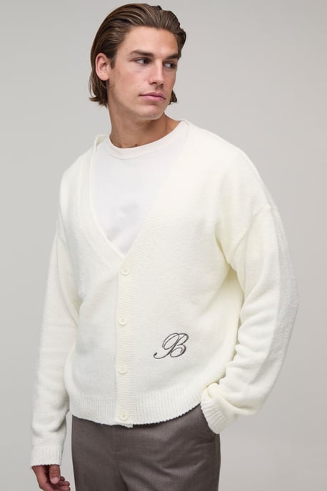 Relaxed Boxy Boucle Branded Knitted Cardigan - Image 1