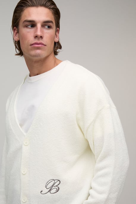 Relaxed Boxy Boucle Branded Knitted Cardigan - Image 3