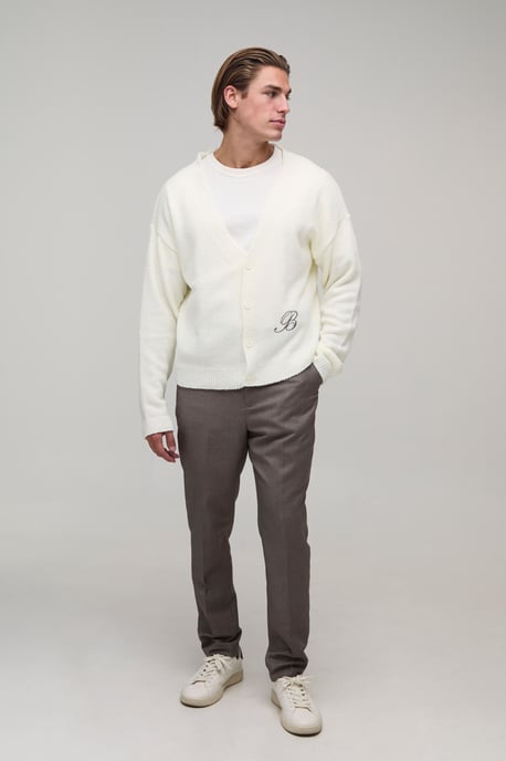 Relaxed Boxy Boucle Branded Knitted Cardigan - Image 4