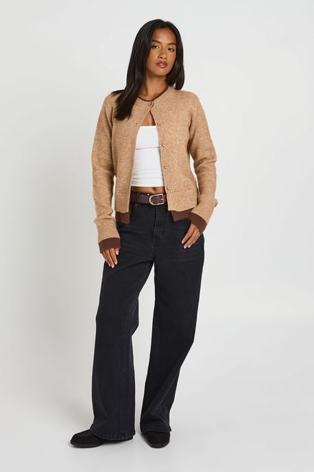 Petite Double Layer Button Through Knitted Cardigan - Image 1