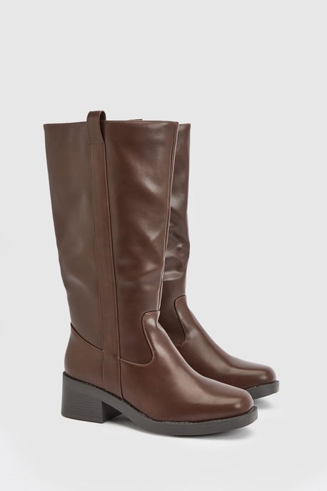 Wide Fit Benji Faux Leather Knee Boots - Image 1