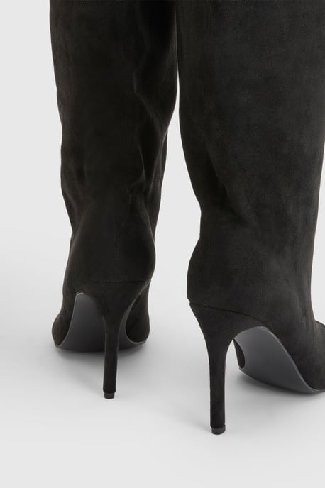 Faux Suede Slouchy Peep Toe Knee High Stiletto Boots - Image 4