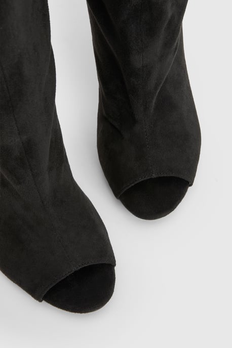 Faux Suede Slouchy Peep Toe Knee High Stiletto Boots - Image 5