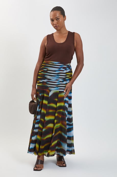 Plus Size Viscose Georgette Animal Print Drop Hem Woven Maxi Skirt - Image 1