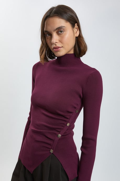 Asymmetric Fastening Viscose Knit Jumper - Image 1