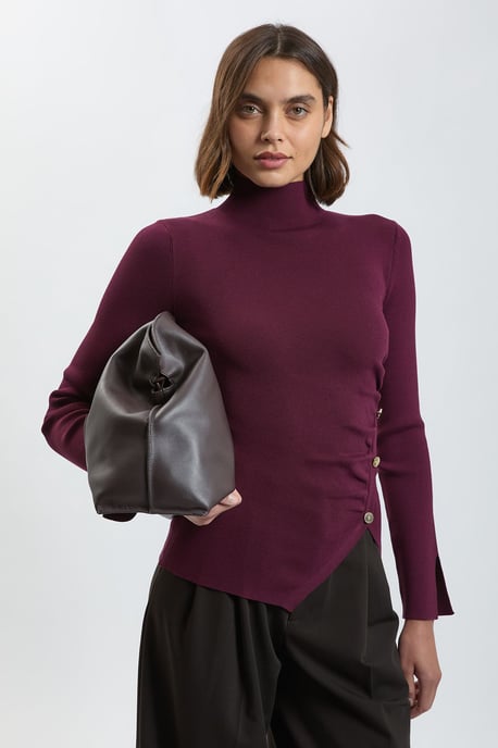Asymmetric Fastening Viscose Knit Jumper - Image 3