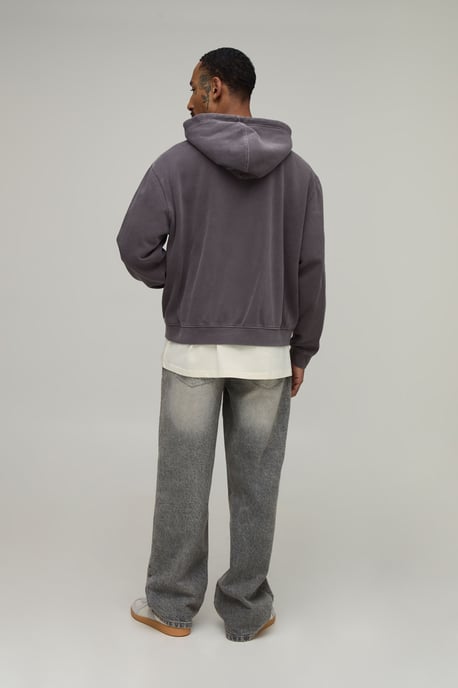 Oversized Boxy Moto Washed Zip Through Hoodie - Image 2