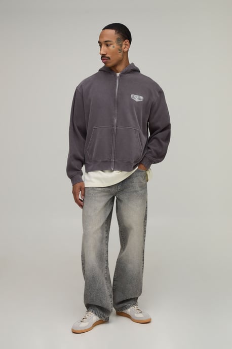Oversized Boxy Moto Washed Zip Through Hoodie - Image 4