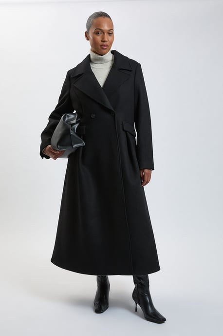 Plus Size Wool Tailored Flared Skirt Midi Coat - Image 1