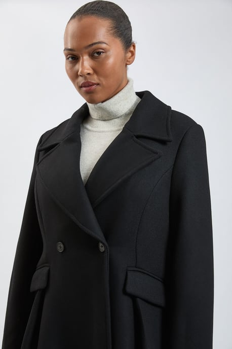 Plus Size Wool Tailored Flared Skirt Midi Coat - Image 2