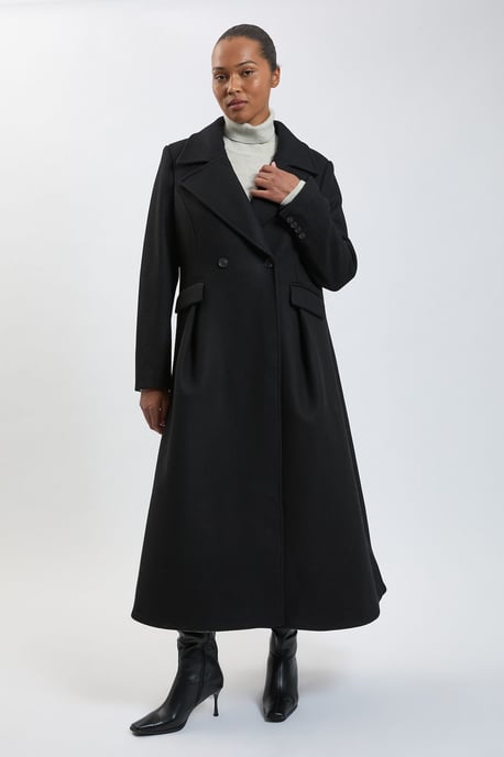 Plus Size Wool Tailored Flared Skirt Midi Coat - Image 4