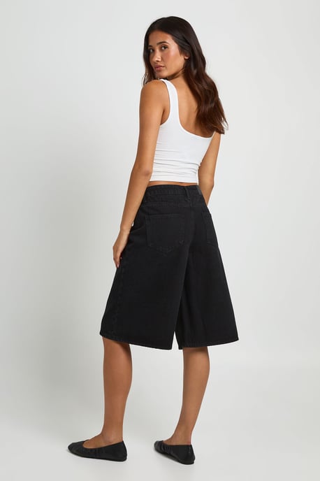 Longline Mid Rise Denim Jort - Image 2