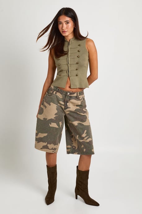 Camo Print Low Rise Longline Jort - Image 3