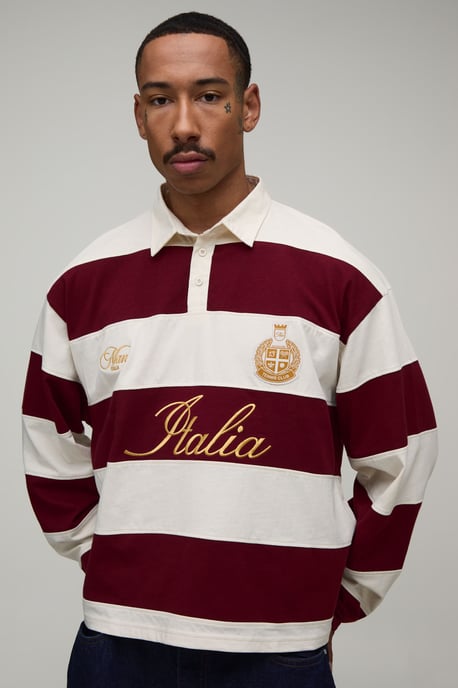 Oversized Boxy Long Sleeve Sleeve Italia Stripe Rugby Polo - Image 1