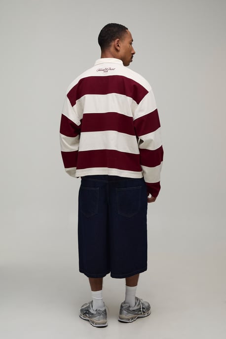 Oversized Boxy Long Sleeve Sleeve Italia Stripe Rugby Polo - Image 2