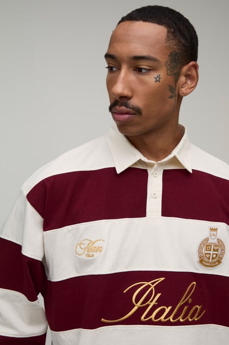Oversized Boxy Long Sleeve Sleeve Italia Stripe Rugby Polo - Image 3