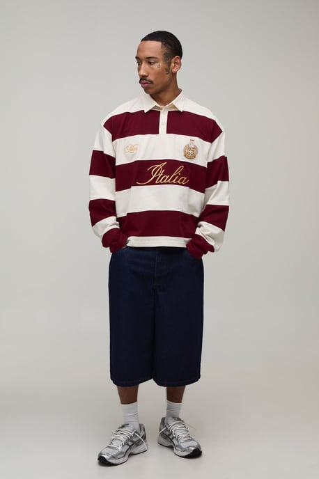 Oversized Boxy Long Sleeve Sleeve Italia Stripe Rugby Polo - Image 4