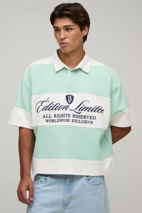 Oversized Half Sleeve Embroidered Interlock Rugby Polo - Image 1