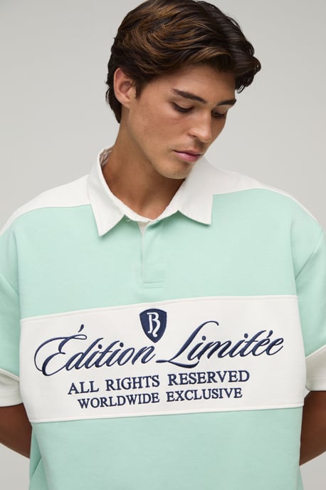 Oversized Half Sleeve Embroidered Interlock Rugby Polo - Image 3
