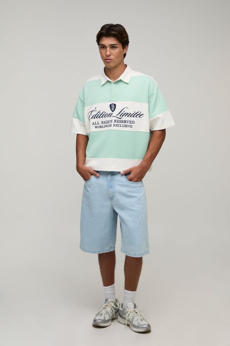 Oversized Half Sleeve Embroidered Interlock Rugby Polo - Image 4