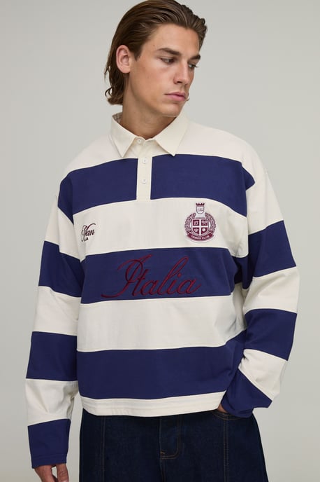 Oversized Boxy Long Sleeve Sleeve Italia Stripe Rugby Polo - Image 1