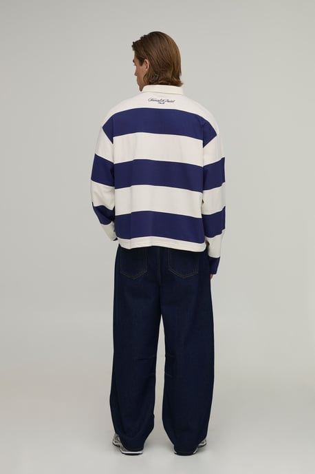 Oversized Boxy Long Sleeve Sleeve Italia Stripe Rugby Polo - Image 2