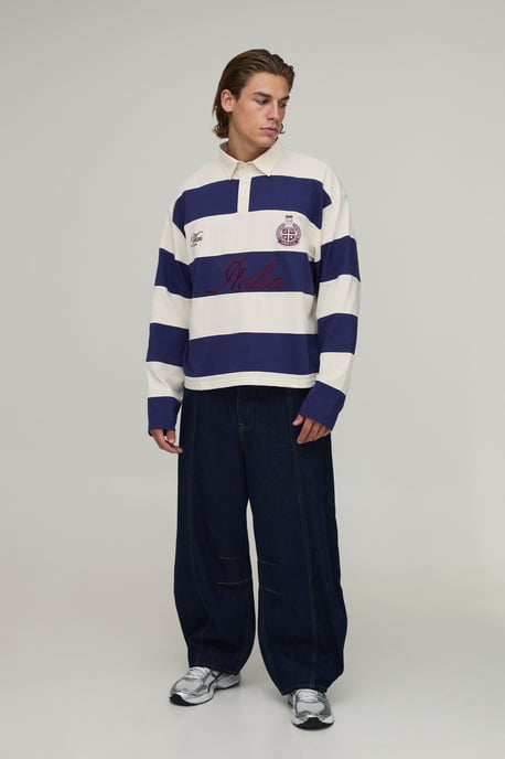 Oversized Boxy Long Sleeve Sleeve Italia Stripe Rugby Polo - Image 4