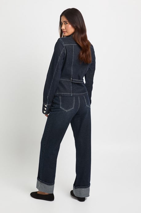High Waist Turn Up Straight Leg Jean - Image 2