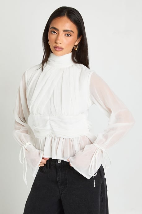 Gathered Blouson Sleeve Blouse - Image 1