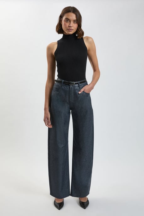 Petite Metallic Denim Coated Barrel Jean - Image 1