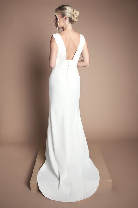 Coast Honoured Petite Premium Crepe Plunge Neck Fishtail Wedding Dress - Image 3