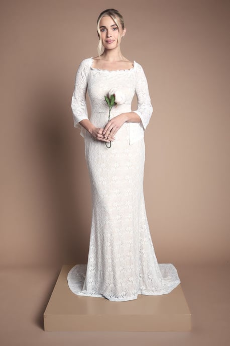 Coast Honoured Petite Bardot Boho Lace Fishtail Wedding Dress - Image 1