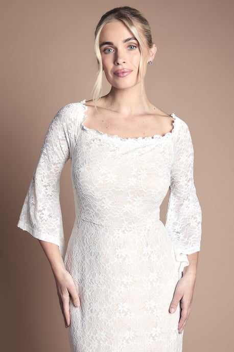 Coast Honoured Petite Bardot Boho Lace Fishtail Wedding Dress - Image 2