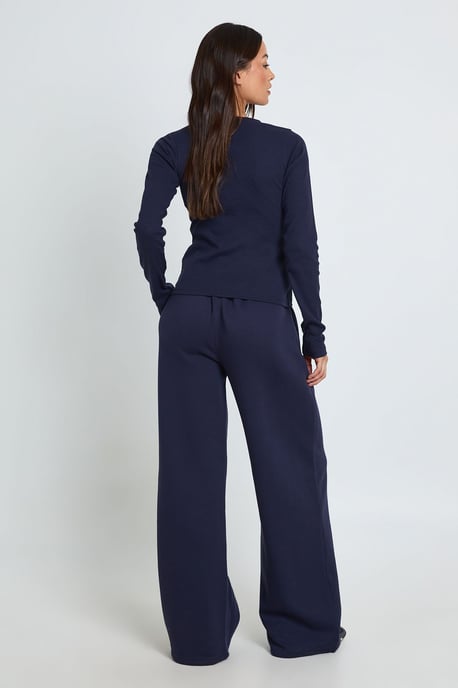 Tall Rib Button Through Long Sleeve Top Tracksuit - Image 2