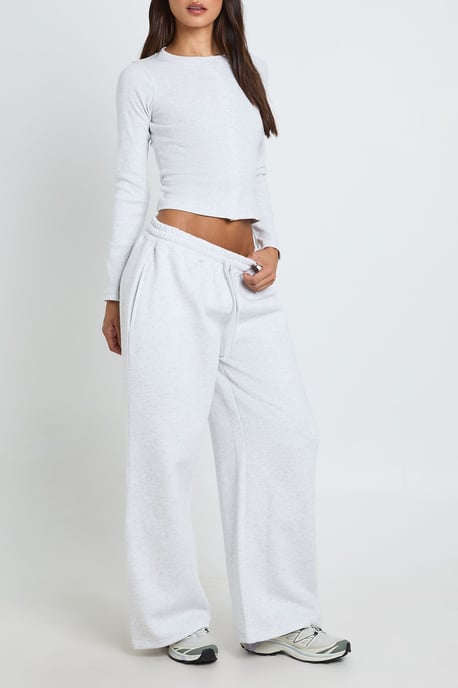 Petite Rib Button Through Long Sleeve Top Tracksuit - Image 3