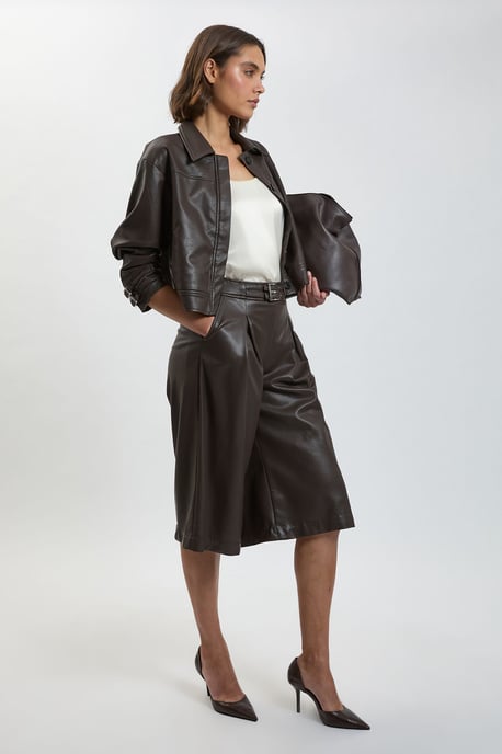 Faux Leather Tab Detail Shorts - Image 1